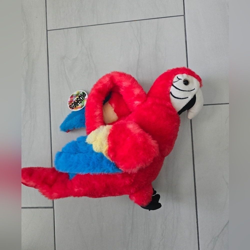 Vibrant Red Plush Parrot Stuffed Animal PURSE - Picture 3 of 7